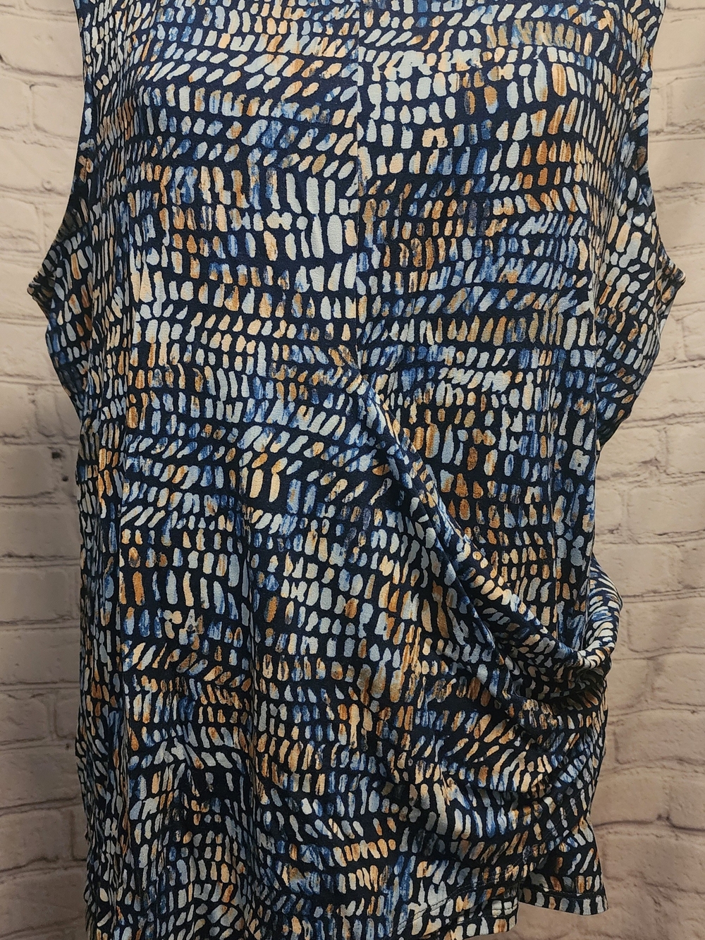 NIC+ZOE Navy, White & Tan Patterned Sleeveless Tank